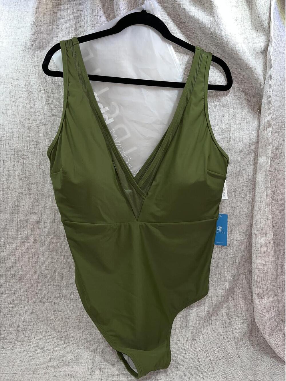 Cupshe One Piece Mesh Detail Olive V-Neck NWT 2X